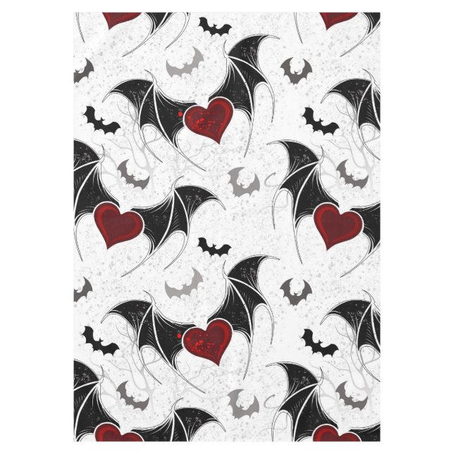 Halloween heart with black bat wings tablecloth (Front)