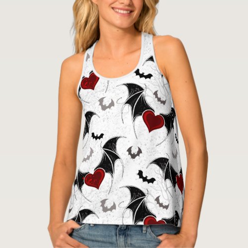 Halloween heart with black bat wings tank top