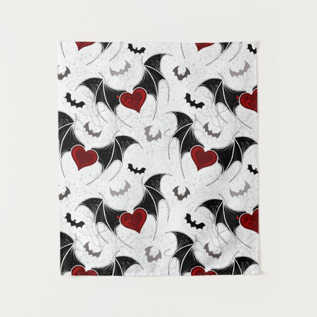 Halloween heart with black bat wings tapestry (Front)