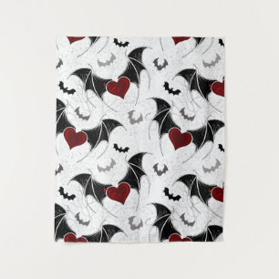 Halloween heart with black bat wings tapestry