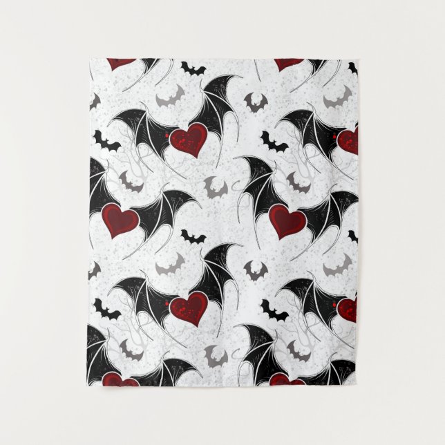 Halloween heart with black bat wings tapestry (Front)
