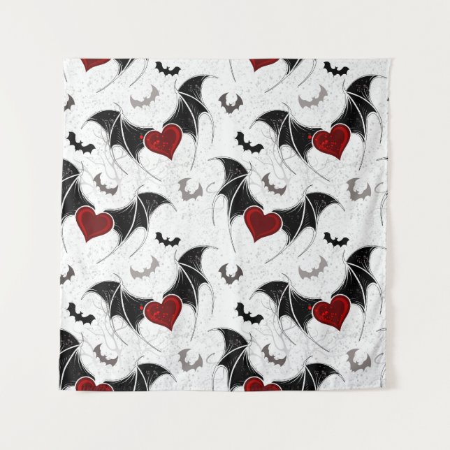 Halloween heart with black bat wings tapestry (Front)