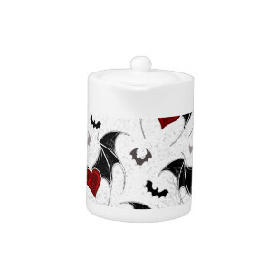 Halloween heart with black bat wings teapot