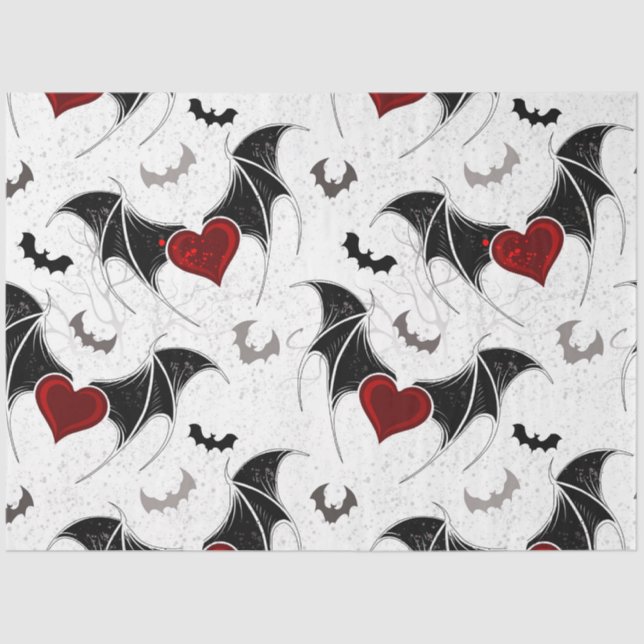 Halloween heart with black bat wings tissue paper (Front)