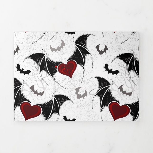 Halloween heart with black bat wings Tri-Fold announcement (Cover)