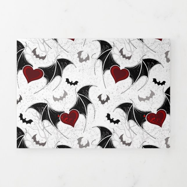 Halloween heart with black bat wings Tri-Fold card (Cover)