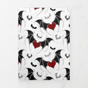 Halloween heart with black bat wings Tri-Fold invitation