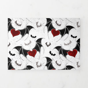 Halloween heart with black bat wings Tri-Fold invitation