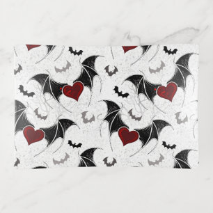 Halloween heart with black bat wings trinket tray