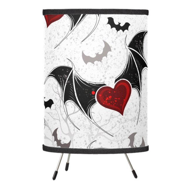 Halloween heart with black bat wings tripod lamp (Left)