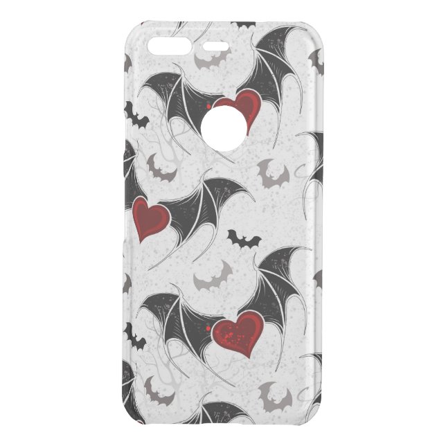 Halloween heart with black bat wings uncommon google pixel case (Back)