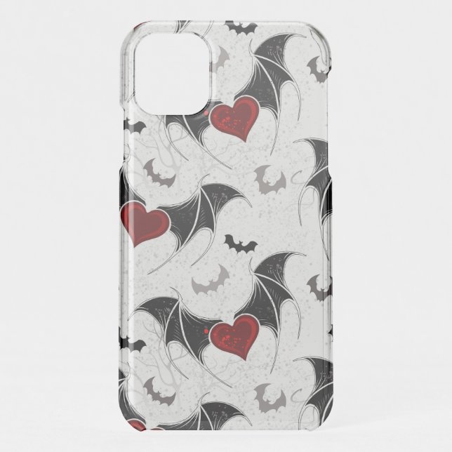 Halloween heart with black bat wings uncommon iPhone case (Back)