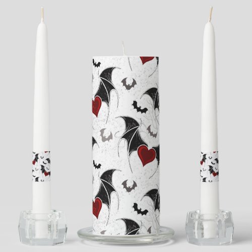 Halloween heart with black bat wings unity candle set