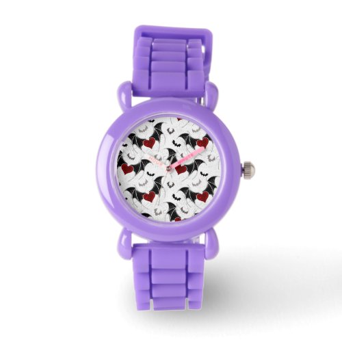 Halloween heart with black bat wings watch