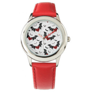 Halloween heart with black bat wings watch