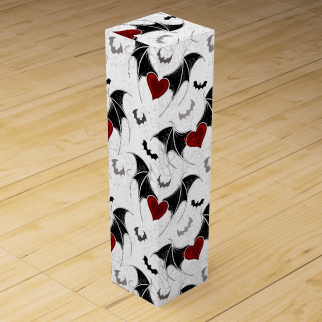 Halloween heart with black bat wings wine box (Front)
