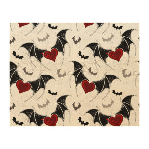 Halloween heart with black bat wings wood wall art