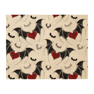 Halloween heart with black bat wings wood wall art