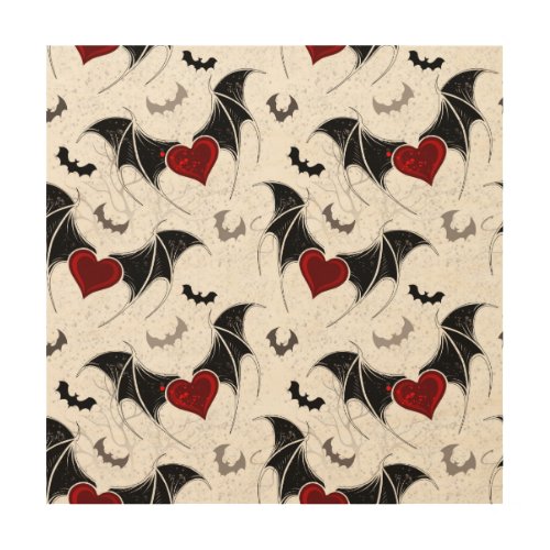 Halloween heart with black bat wings wood wall art