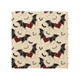 Halloween heart with black bat wings wood wall art