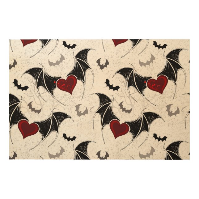 Halloween heart with black bat wings wood wall art (Front)