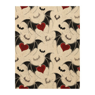 Halloween heart with black bat wings wood wall art