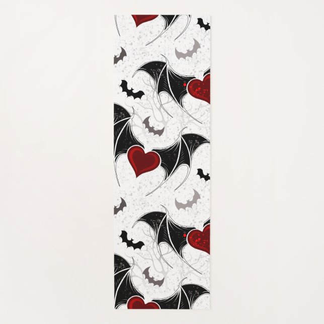 Halloween heart with black bat wings yoga mat (Front)