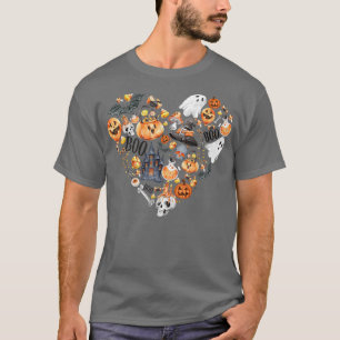 Halloween Heart With Pumpkins Ghosts Haunted House T-Shirt