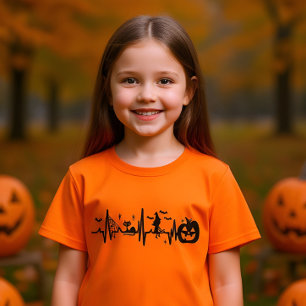 Halloween Heartbeat Line Black Cat Pumpkin Watch T-Shirt