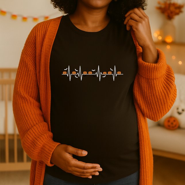 Halloween Heartbeat Pumpkin Maternity Spooky ECG T-Shirt (Creator Uploaded)