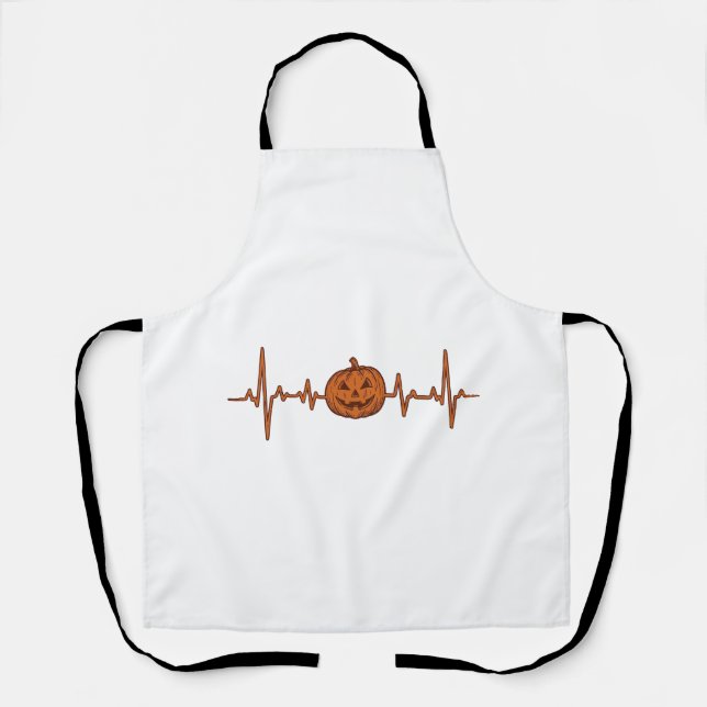 Halloween Heartbeat Pumpkin Vintage Vector Design_ Apron (Front)