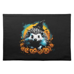Halloween Hedgehog and pumpkins cute Cloth Placemat