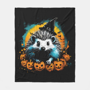 Halloween Hedgehog and pumpkins cute Fleece Blanket