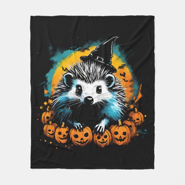 Halloween Hedgehog and pumpkins cute Fleece Blanket (Front)