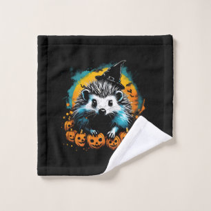 Halloween Hedgehog and pumpkins cute Wash Cloth