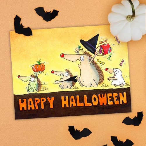 Halloween Hedgehogs  Postcard