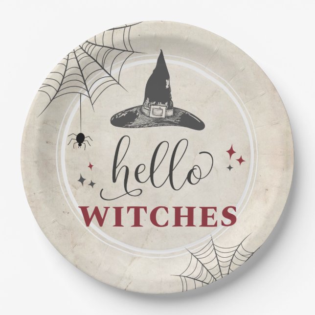 Halloween Hello Witches Funny Bachelorette Party Paper Plates (Front)