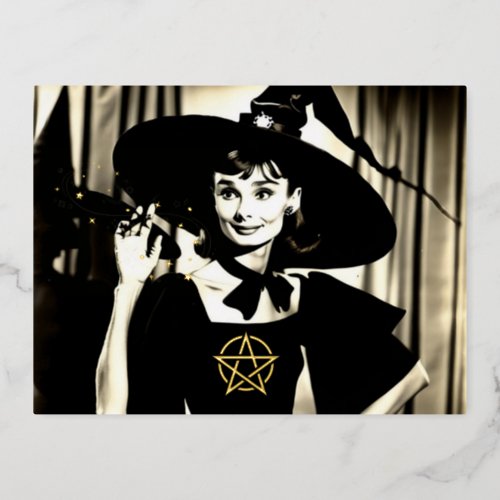 Halloween Hepburn Witch Foil Holiday Post Card