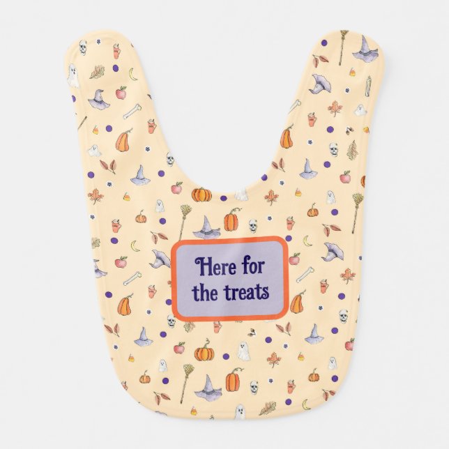 Halloween, Here for the Treats Baby Bib (Front)