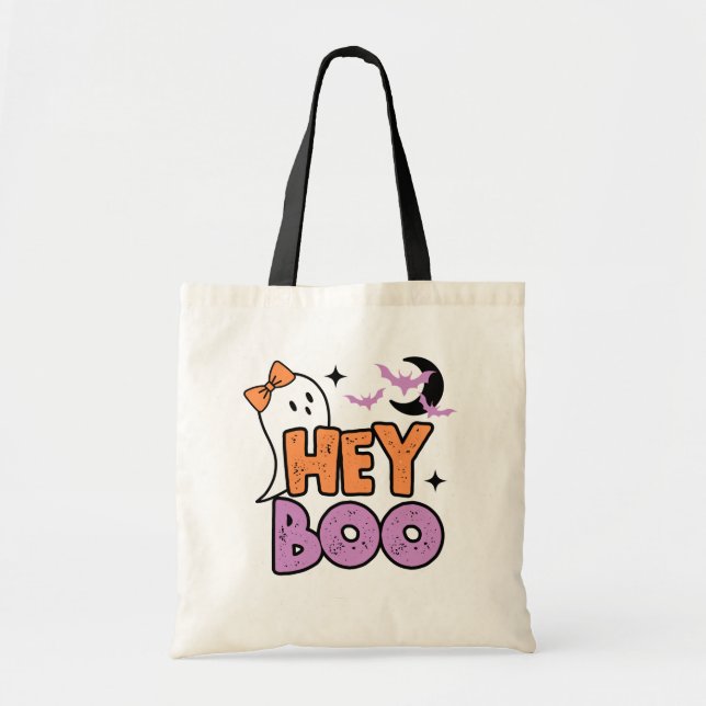 Halloween Hey Boo Girl Ghost Kids Candy Tote Bag (Front)
