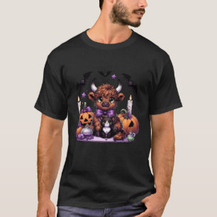 Halloween Highland Cow and Cat Spooky Season Fall T-Shirt