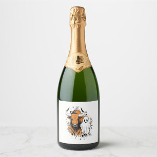 Halloween Highland Cow Cute Fall Sparkling Wine Label