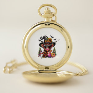 Halloween Highland Cow Pocket Watch