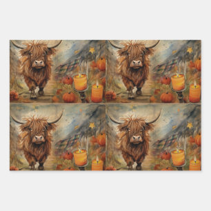 Halloween Highland Cow Portrait Ephemera Wrapping Paper Sheets