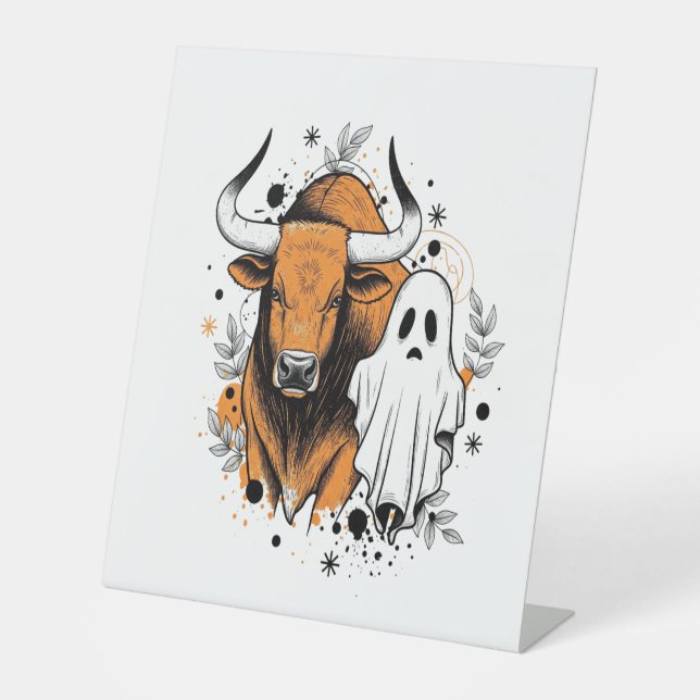 Halloween Highland Cow Pumpkin Pedestal Sign (Front)