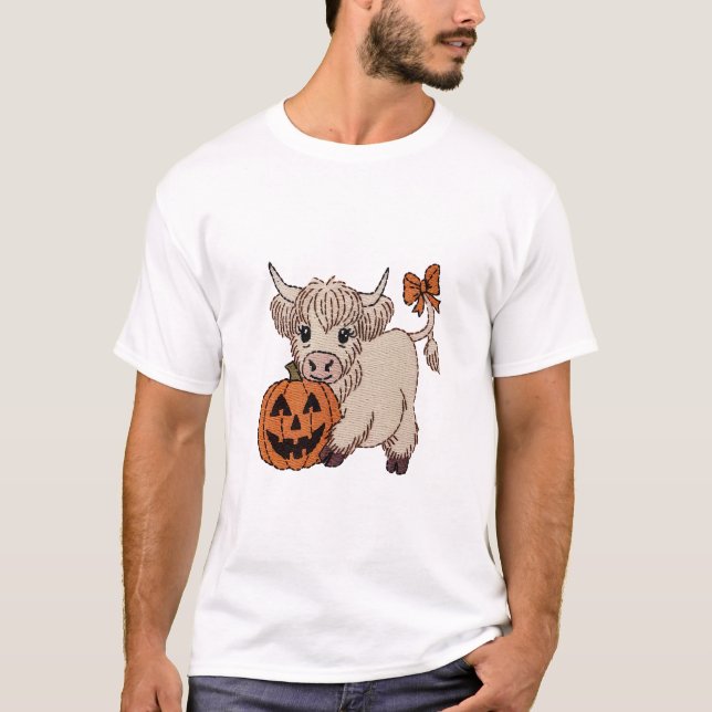 Halloween Highland Cow Pumpkin T-Shirt (Front)