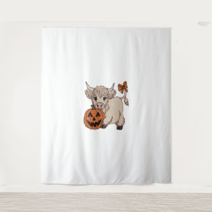 Halloween Highland Cow Pumpkin Tapestry