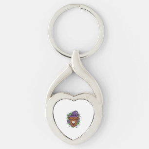 Halloween Highland Cow Witch Hat Vintage Vector_1 Keychain