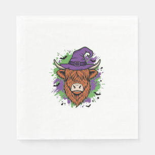 Halloween Highland Cow Witch Hat Vintage Vector_1 Napkins