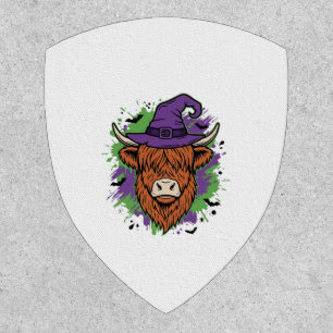 Halloween Highland Cow Witch Hat Vintage Vector_1 Patch